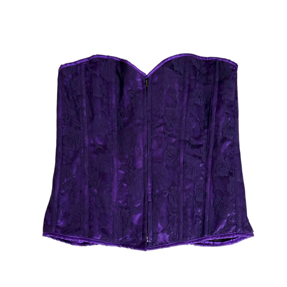 Daisy Corsets XXL Purple Black Satin Zip Up Back‎ Lace Up Corset Top Lingerie